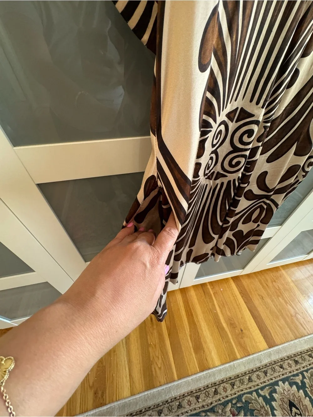 Silky Abstract Brown & Cream V-Neck Tunic